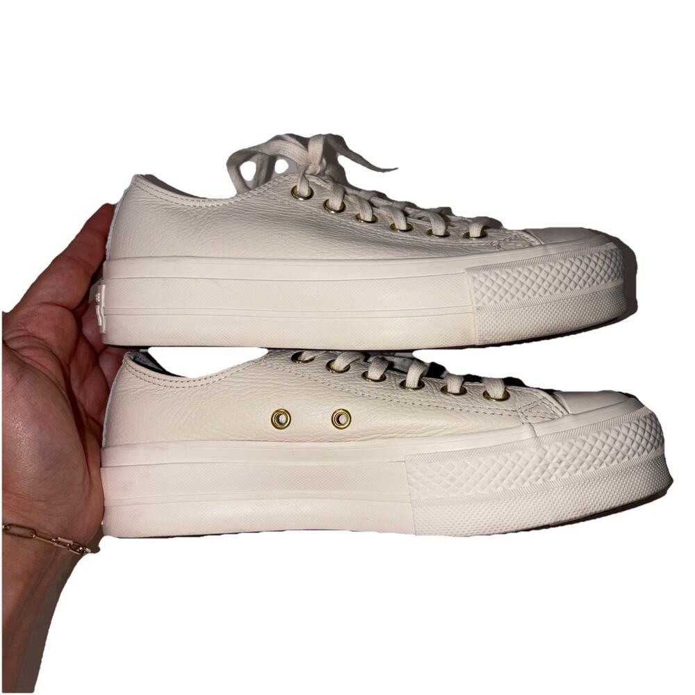 Converse Chuck Taylor All Star Lift Ox White Leather Gold Platform Woman 6.5 - Picture 3 of 7